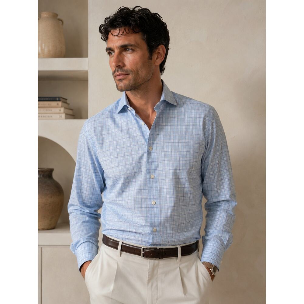 Peter Millar Crown Finish Blue Plaid Button Down Shirt Large